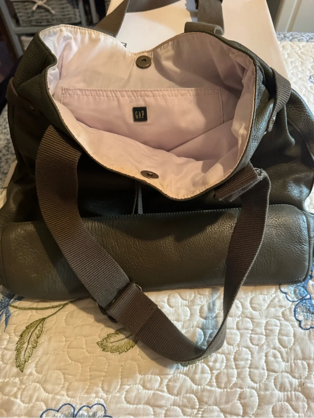 GAP Olive Green Pebbled Leather Shoulder Tote